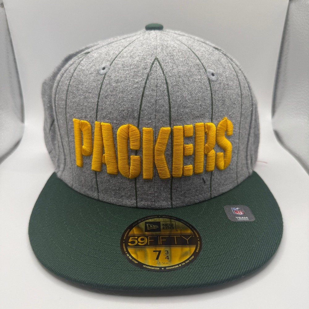 New Era Green Bay Packers 59FIFTY Fitted Hat 7 3/4 Heather Pinstripe Grey Green